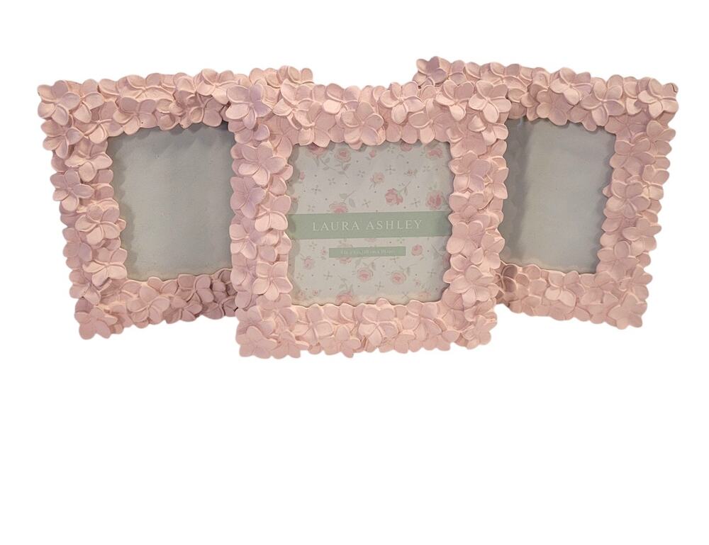 Laura Ashley Pink Picture Frames (3) Textured Resin Floral 4 X 4 Baby Shower